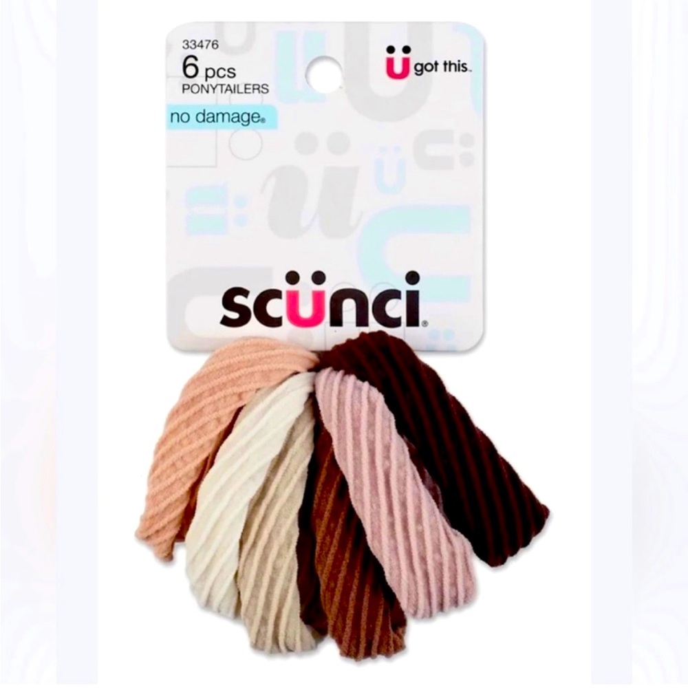 NWT Scunci 6 Pieces No Damage Ponytailers Pink, Cream & Brown